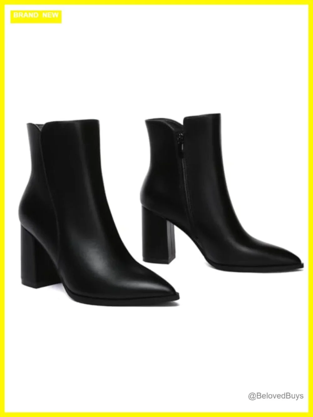 Chunky High Heel Pointed Toe Ankle Booties with Side Zipper